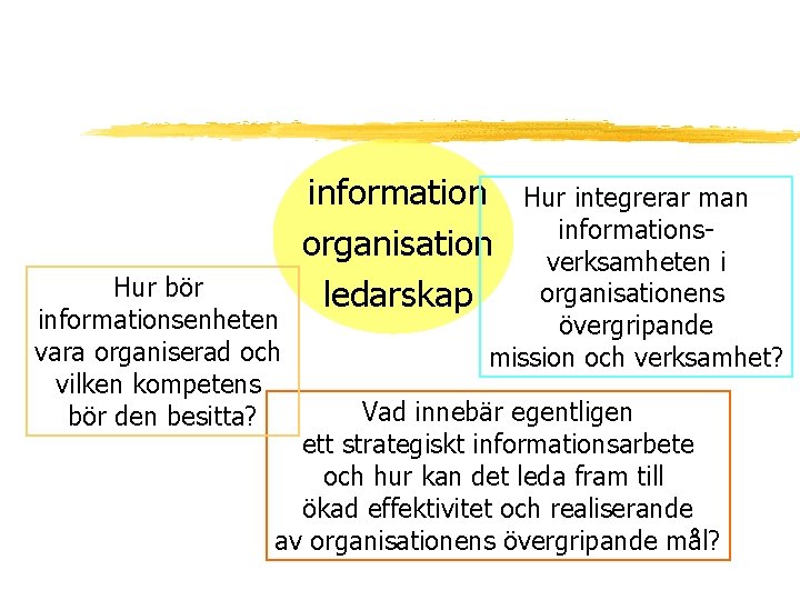Hur bör informationsenheten vara organiserad och vilken kompetens bör den besitta? information organisation ledarskap