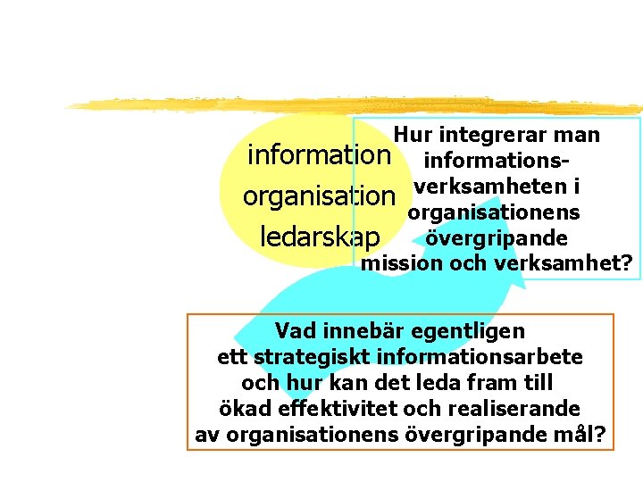 Hur integrerar man informationsverksamheten i organisationens övergripande ledarskap mission och verksamhet? Vad innebär egentligen