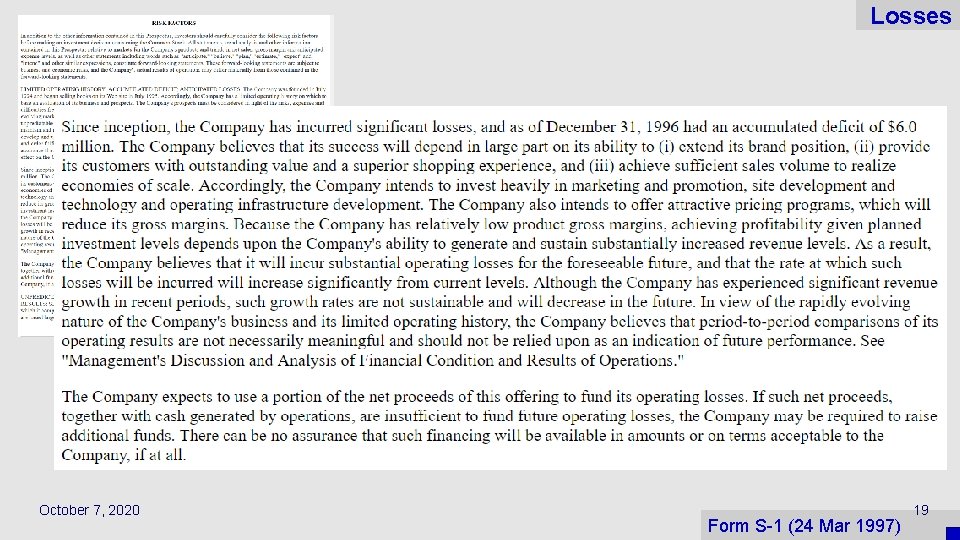 Losses October 7, 2020 Form S-1 (24 Mar 1997) 19 