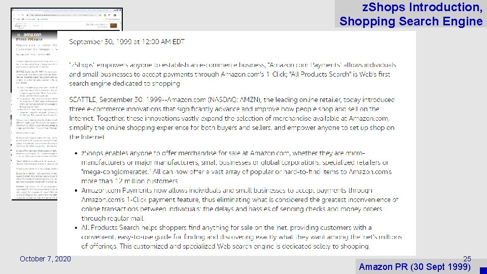 z. Shops Introduction, Shopping Search Engine October 7, 2020 25 Amazon PR (30 Sept