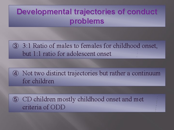 Developmental trajectories of conduct problems ③ 3: 1 Ratio of males to females for