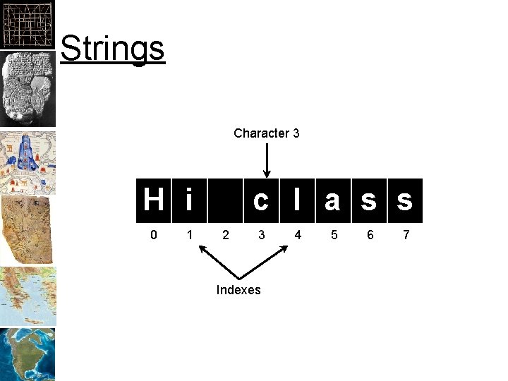 Strings Character 3 H i 0 1 c l a s s 2 3