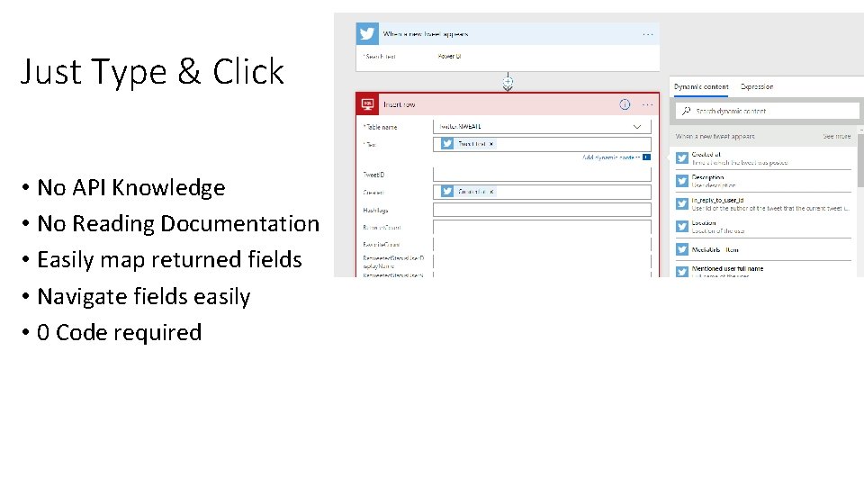 Just Type & Click • No API Knowledge • No Reading Documentation • Easily Just Type & Click • No API Knowledge • No Reading Documentation • Easily