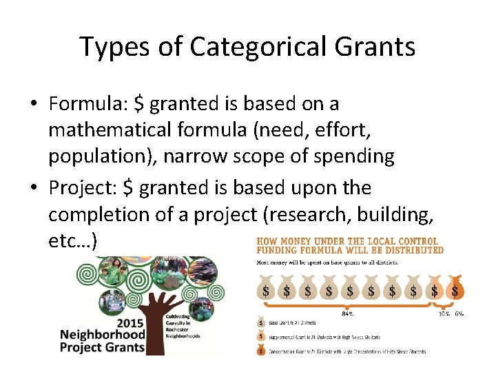 Types of Categorical Grants • Formula: $ granted is based on a mathematical formula