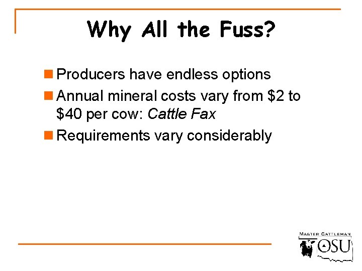 Why All the Fuss? n Producers have endless options n Annual mineral costs vary