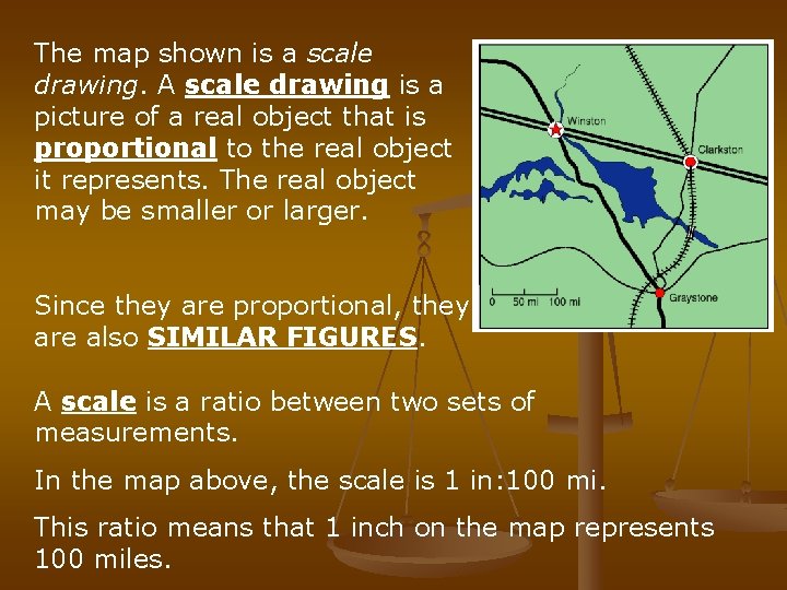 The map shown is a scale drawing. A scale drawing is a picture of