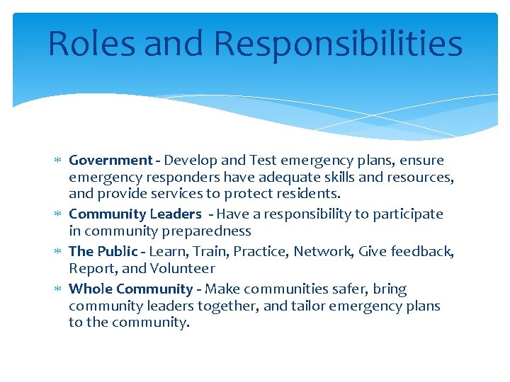 Orange County Emergency Preparedness Roles and Responsibilities Government