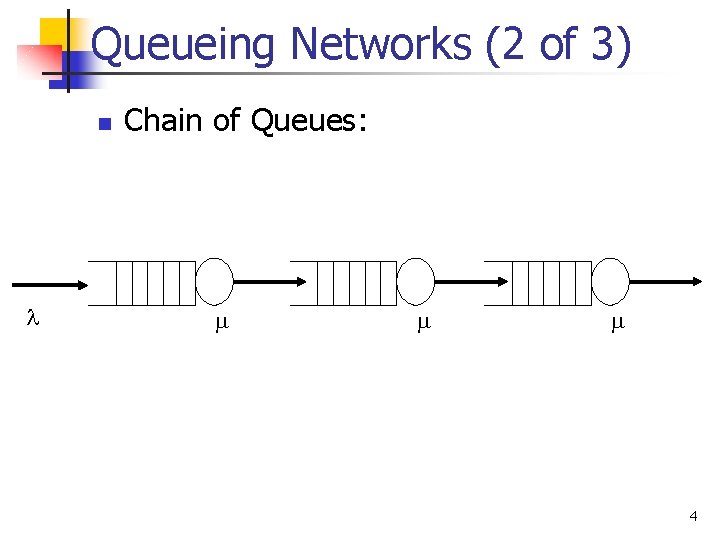 Queueing Networks (2 of 3) n Chain of Queues: 4 Queueing Networks (2 of 3) n Chain of Queues: 4