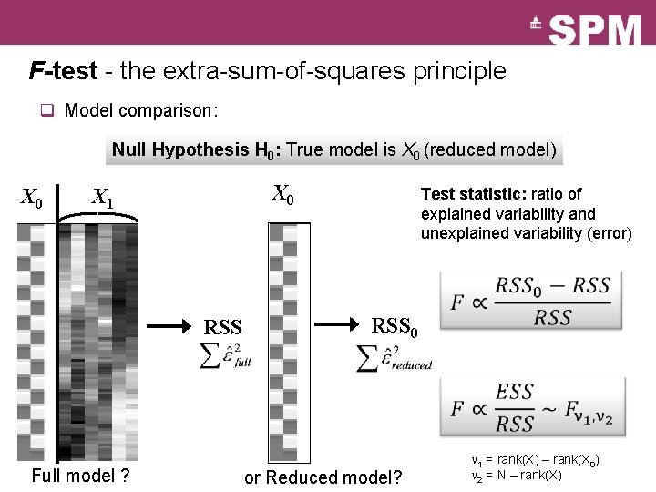 F-test - the extra-sum-of-squares principle q Model comparison: Null Hypothesis H 0: True model