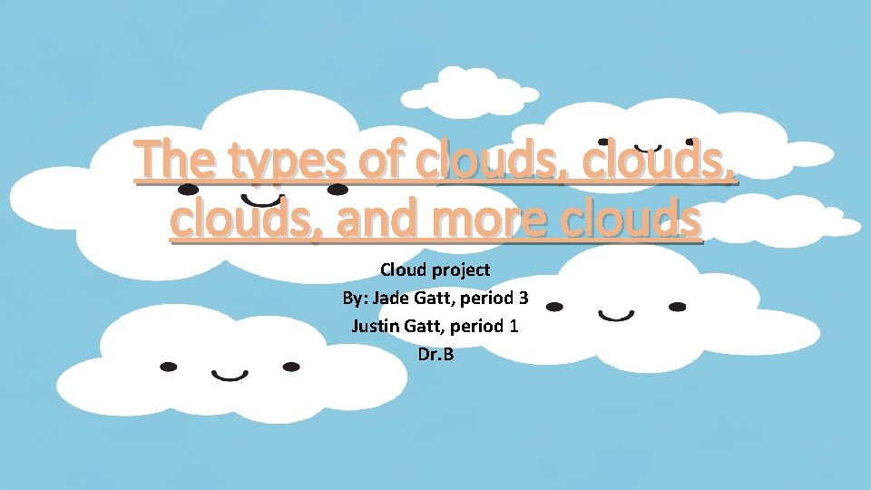 The types of clouds, and more clouds Cloud project By: Jade Gatt, period 3