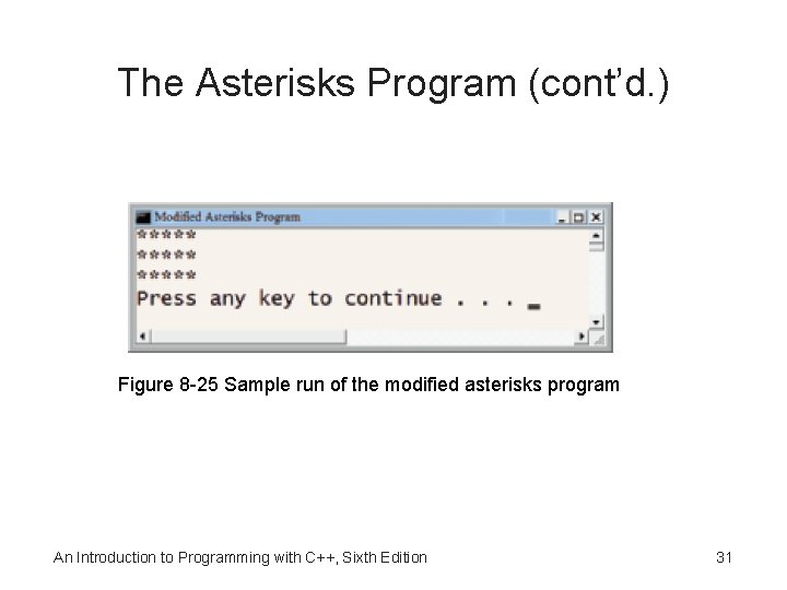 The Asterisks Program (cont’d. ) Figure 8 -25 Sample run of the modified asterisks