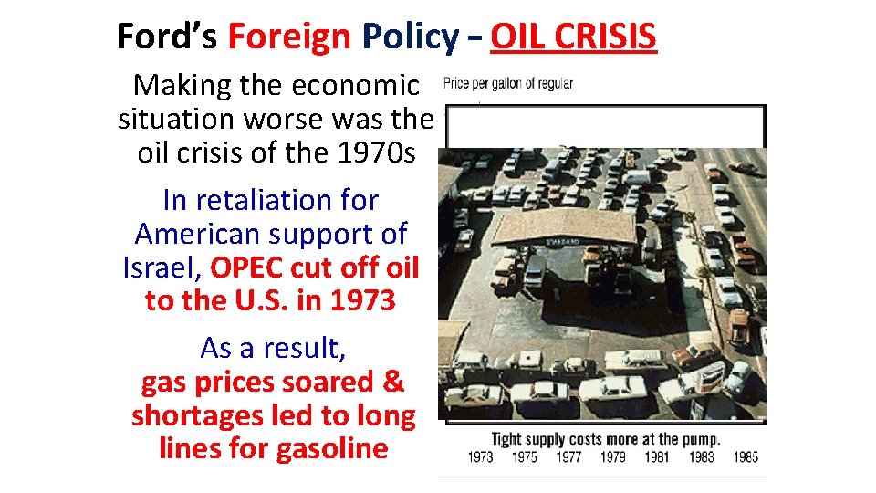 Ford’s Foreign Policy – OIL CRISIS Making the economic situation worse was the oil