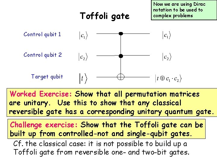 Toffoli gate Now we are using Dirac notation to be used to complex problems