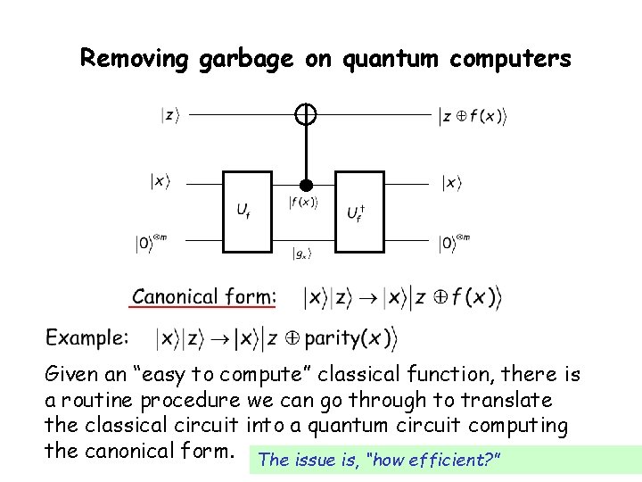 Removing garbage on quantum computers Given an “easy to compute” classical function, there is