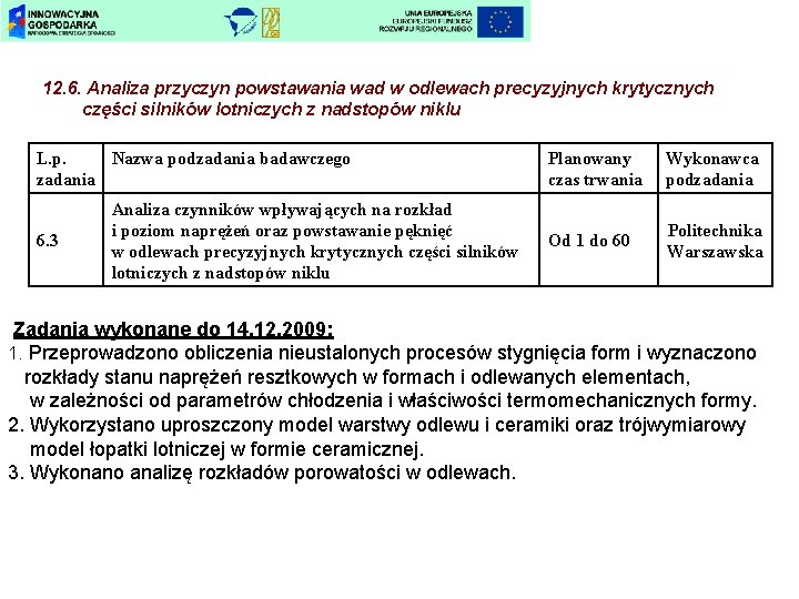 12. 6. Analiza przyczyn powstawania wad w odlewach precyzyjnych krytycznych części silników lotniczych z