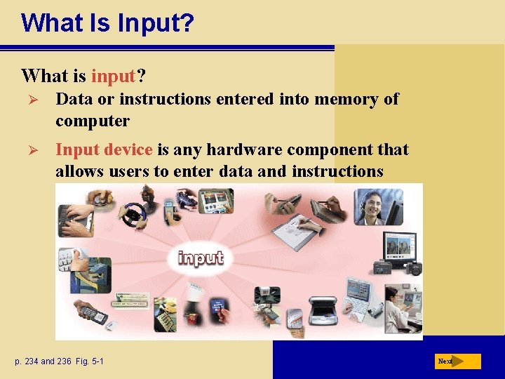 What Is Input? What is input? Ø Data or instructions entered into memory of