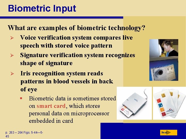 Biometric Input What are examples of biometric technology? Ø Ø Ø Voice verification system