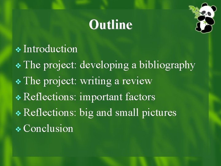 Outline v Introduction v The project: developing a bibliography v The project: writing a