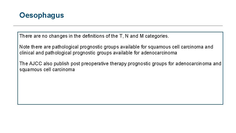 Oesophagus There are no changes in the definitions of the T, N and M