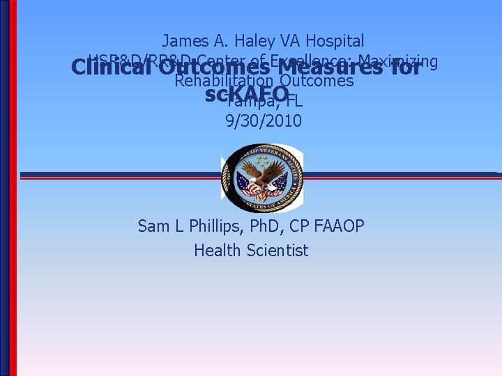 James A. Haley VA Hospital HSR&D/RR&D Center of Excellence: Maximizing Clinical Outcomes Measures for