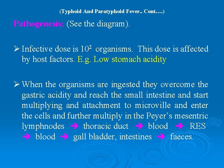 (Typhoid And Paratyphoid Fever. . Cont…. ) Pathogenesis: (See the diagram). Ø Infective dose (Typhoid And Paratyphoid Fever. . Cont…. ) Pathogenesis: (See the diagram). Ø Infective dose