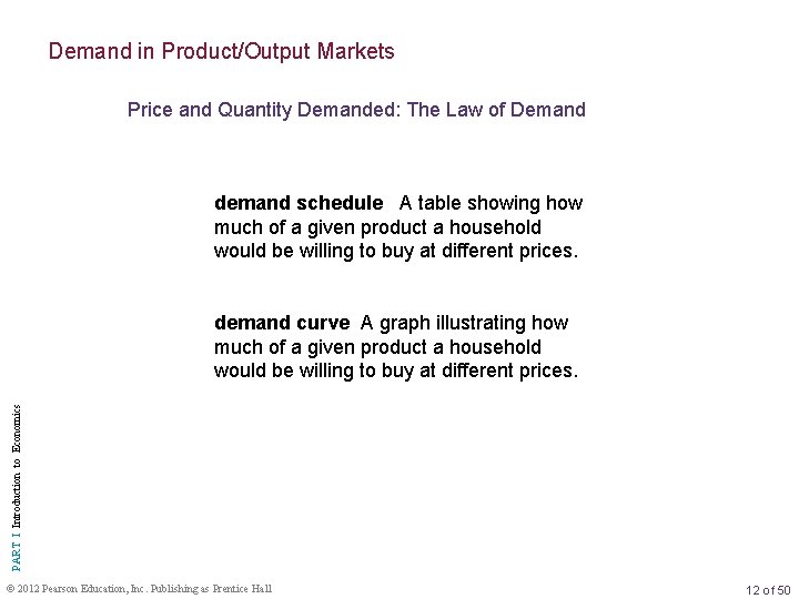 Demand in Product/Output Markets Price and Quantity Demanded: The Law of Demand demand schedule