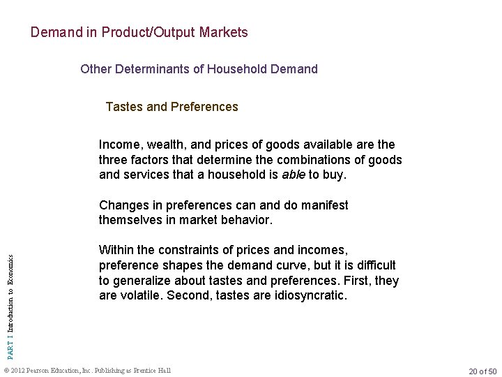 Demand in Product/Output Markets Other Determinants of Household Demand Tastes and Preferences Income, wealth,