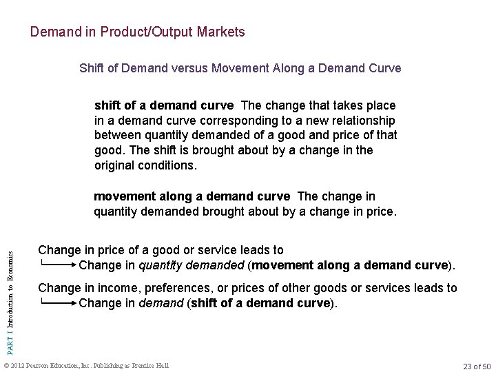 Demand in Product/Output Markets Shift of Demand versus Movement Along a Demand Curve shift