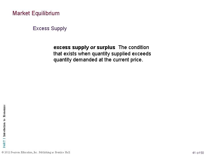 Market Equilibrium Excess Supply PART I Introduction to Economics excess supply or surplus The