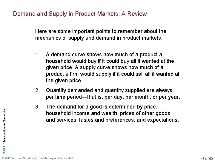 Demand Supply in Product Markets: A Review PART I Introduction to Economics Here are