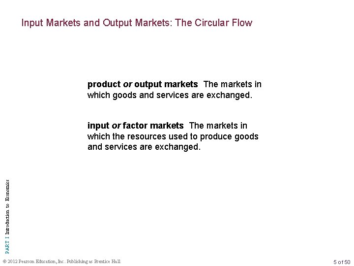 Input Markets and Output Markets: The Circular Flow product or output markets The markets