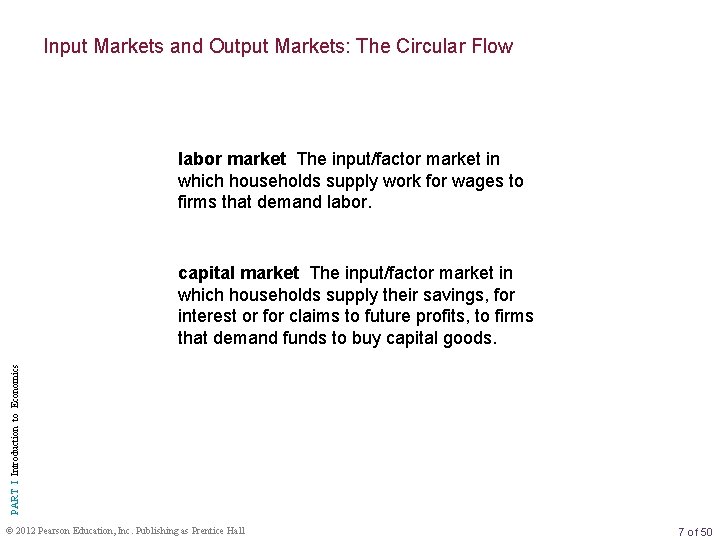 Input Markets and Output Markets: The Circular Flow labor market The input/factor market in