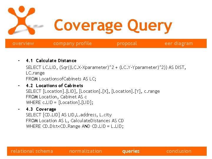 Coverage Query overview - - - company profile proposal eer diagram 4. 1 Calculate