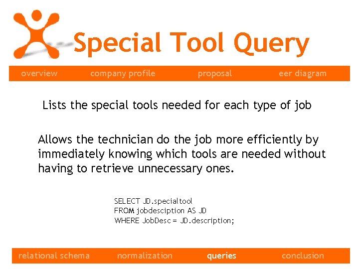 Special Tool Query overview company profile proposal eer diagram Lists the special tools needed