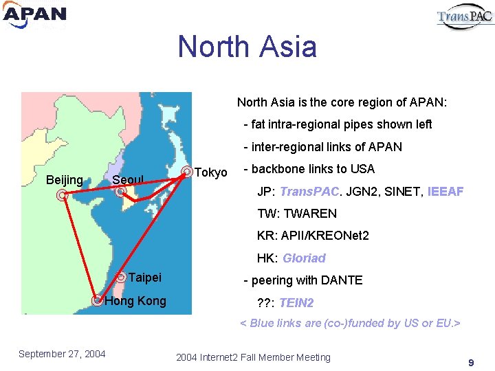 North Asia is the core region of APAN: - fat intra-regional pipes shown left