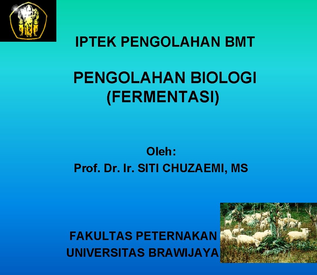 IPTEK PENGOLAHAN BMT PENGOLAHAN BIOLOGI (FERMENTASI) Oleh: Prof. Dr. Ir. SITI CHUZAEMI, MS FAKULTAS