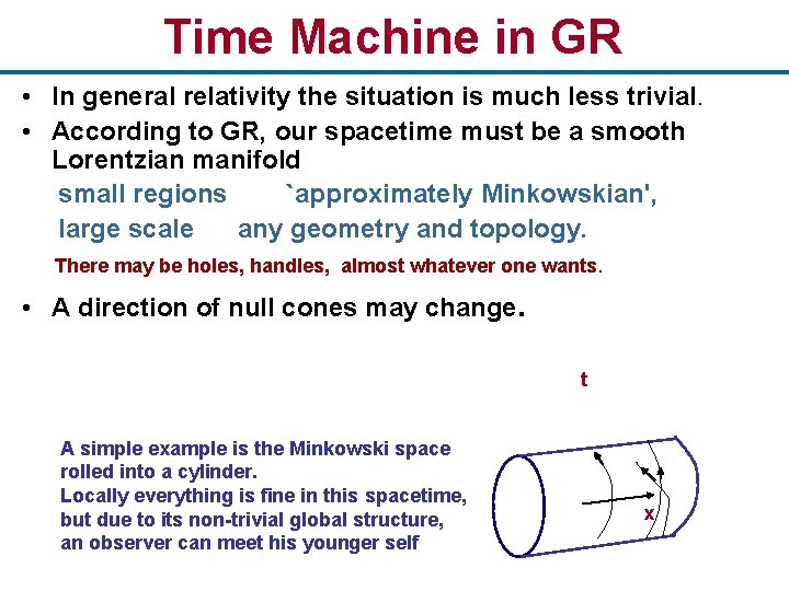 Time Machine in GR • In general relativity the situation is much less trivial.