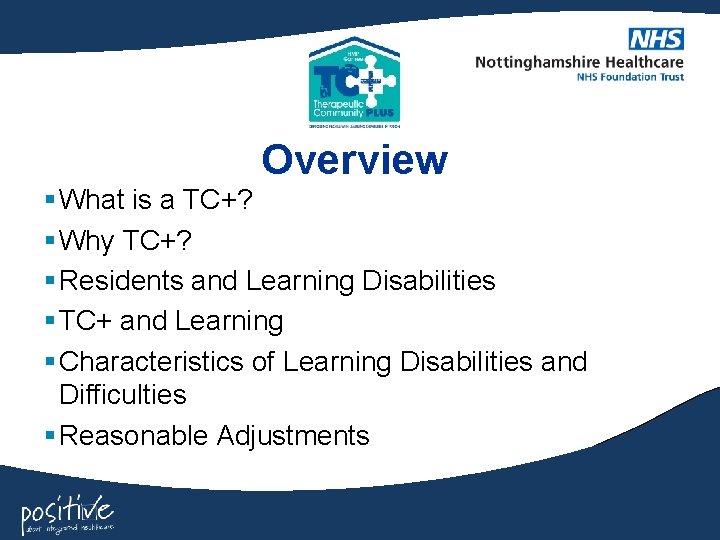 Overview § What is a TC+? § Why TC+? § Residents and Learning Disabilities