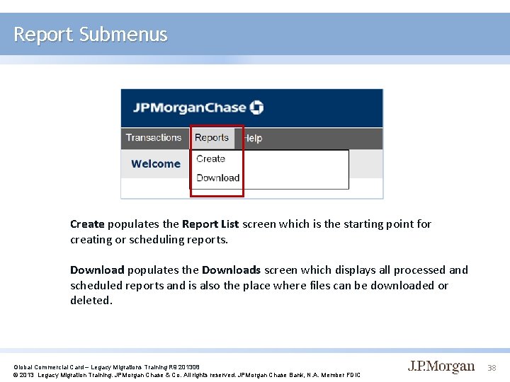 Report Submenus Create populates the Report List screen which is the starting point for