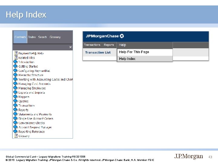 Help Index Global Commercial Card – Legacy Migrations Training R 9 201308 © 2013