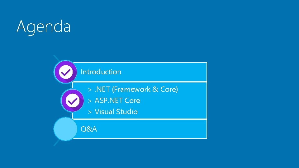 Agenda Introduction >. NET (Framework & Core) > ASP. NET Core > Visual Studio Agenda Introduction >. NET (Framework & Core) > ASP. NET Core > Visual Studio