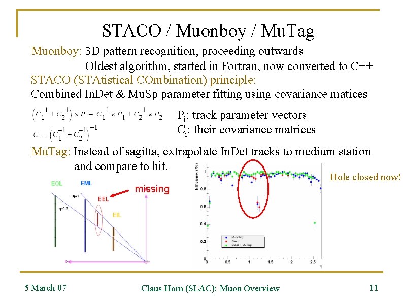 STACO / Muonboy / Mu. Tag Muonboy: 3 D pattern recognition, proceeding outwards Oldest