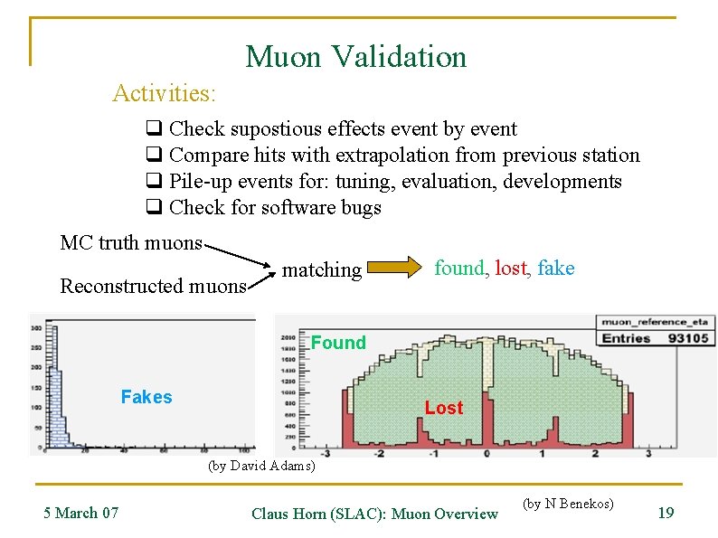 Muon Validation Activities: q Check supostious effects event by event q Compare hits with