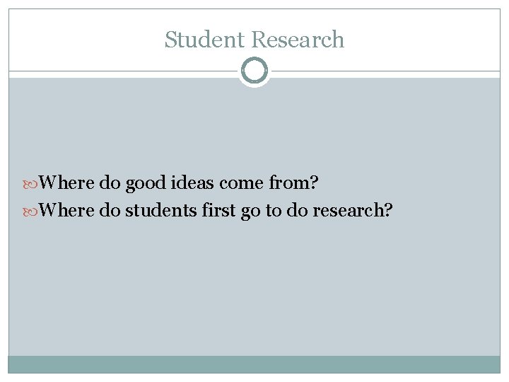 Student Research Where do good ideas come from? Where do students first go to
