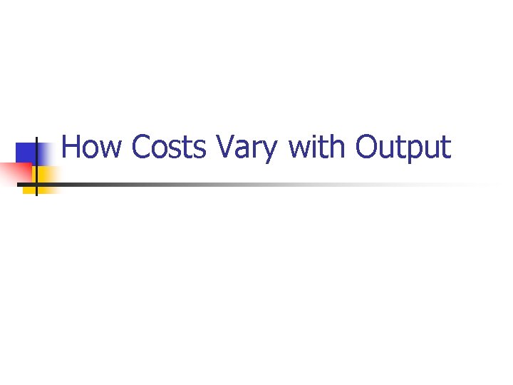 How Costs Vary with Output 