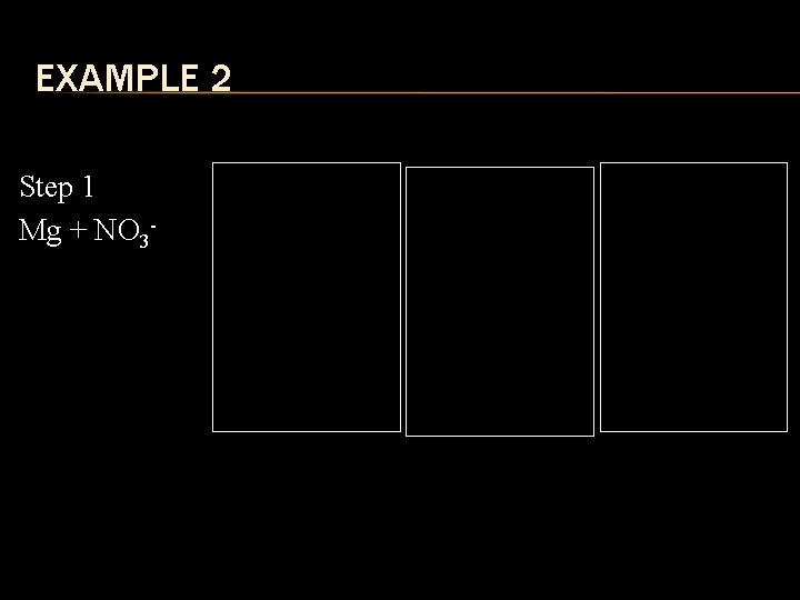 EXAMPLE 2 Step 1 Mg + NO 3 - Step 2 2+ Mg Step