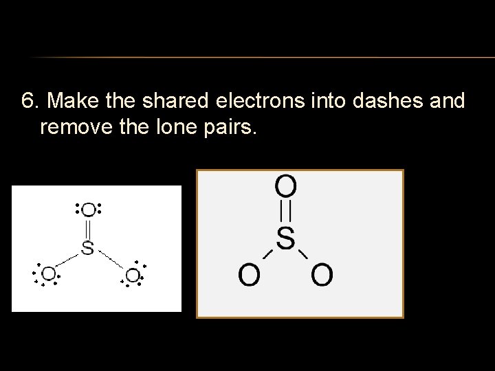 6. Make the shared electrons into dashes and remove the lone pairs. 