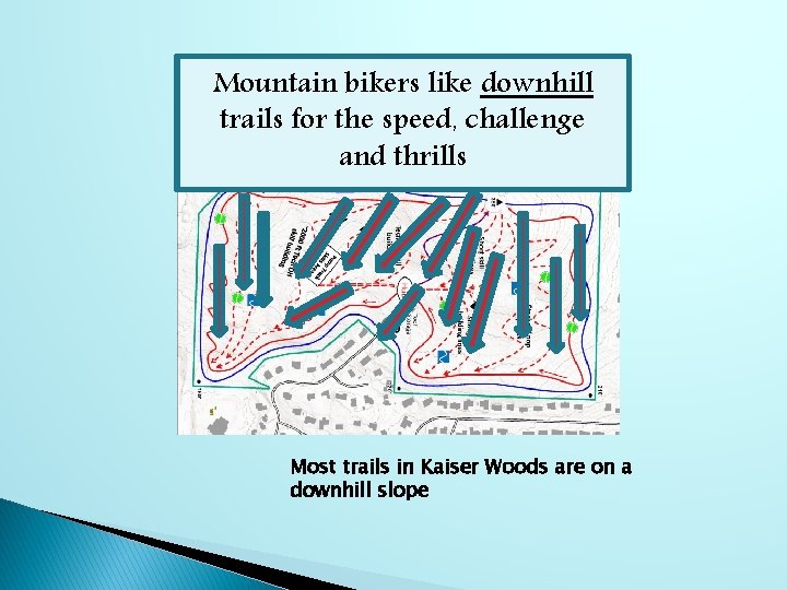 Mountain bikers like downhill trails for the speed, challenge and thrills Most trails in