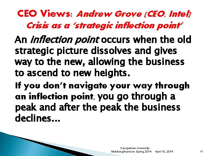 CEO Views: Andrew Grove (CEO, Intel) Crisis as a ‘strategic inflection point’ An inflection