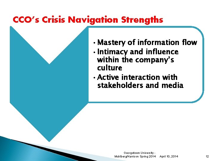 CCO’s Crisis Navigation Strengths • Mastery of information flow • Intimacy and influence within